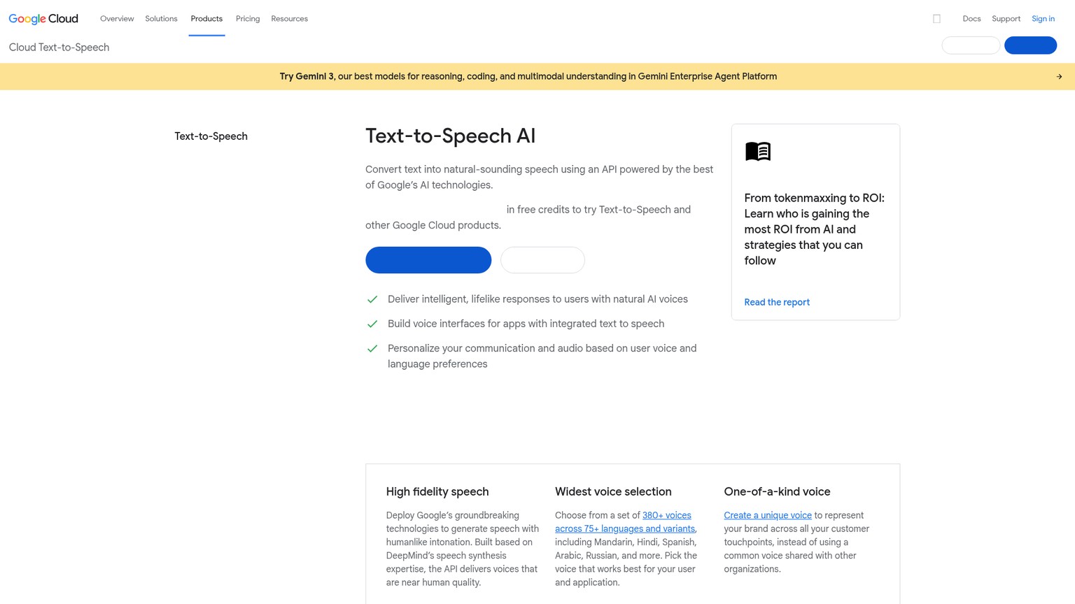 Google Cloud Text-to-Speech product page