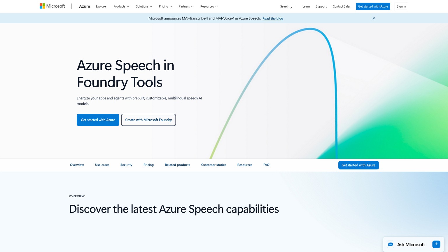 Azure AI Speech product page