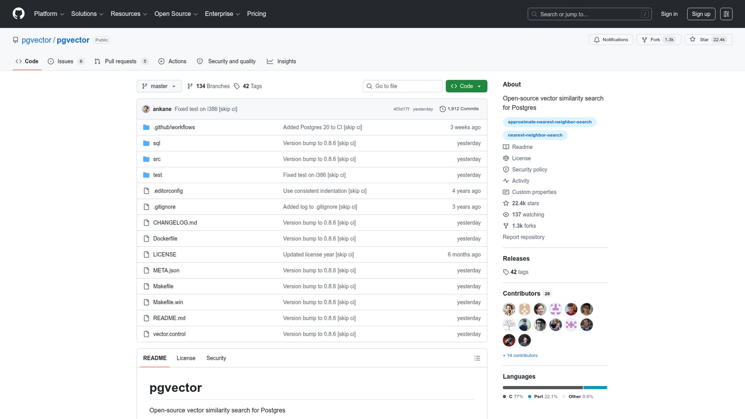 pgvector repository showing vector similarity search for Postgres