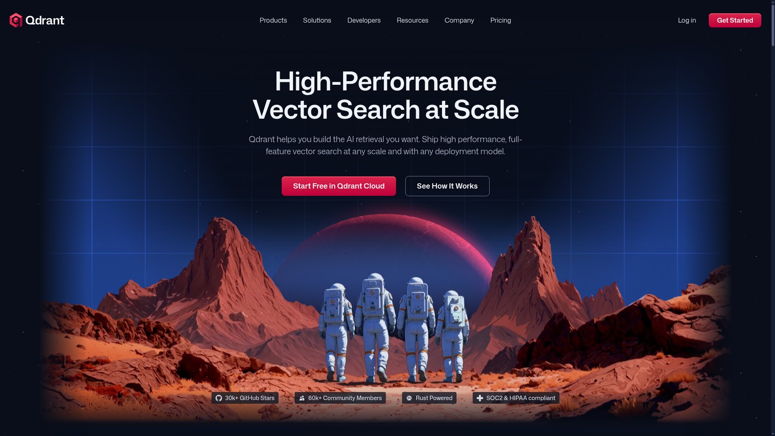 Qdrant vector database product page