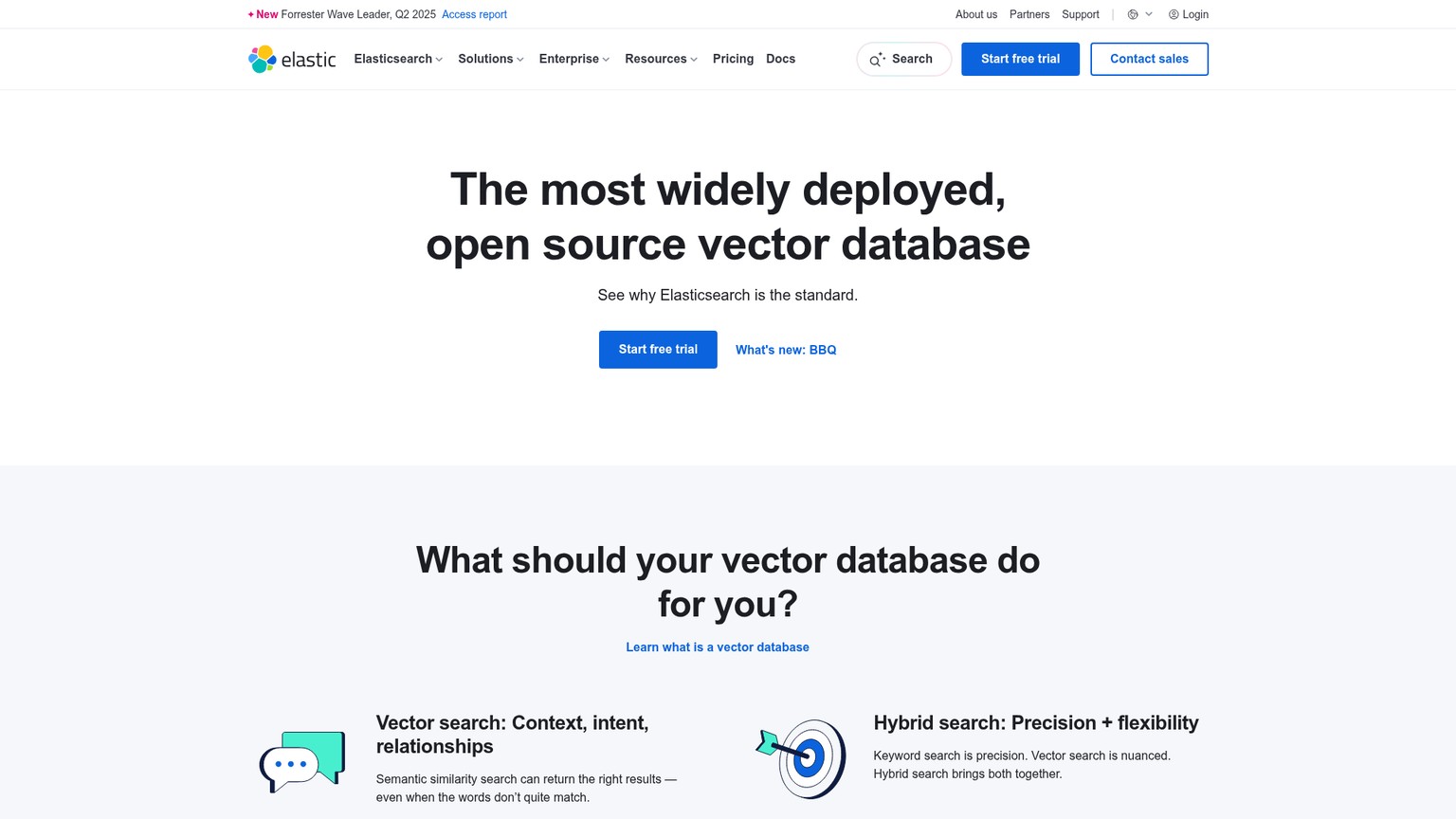 Elasticsearch vector database product page