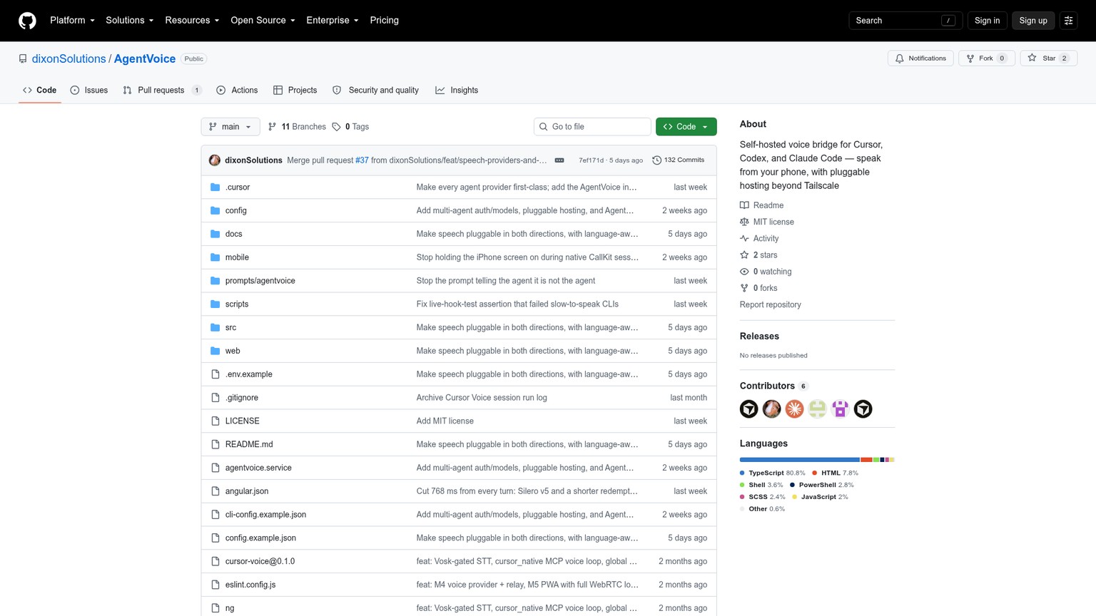 AgentVoice open-source repository for phone voice control of Codex, Claude Code, and Cursor