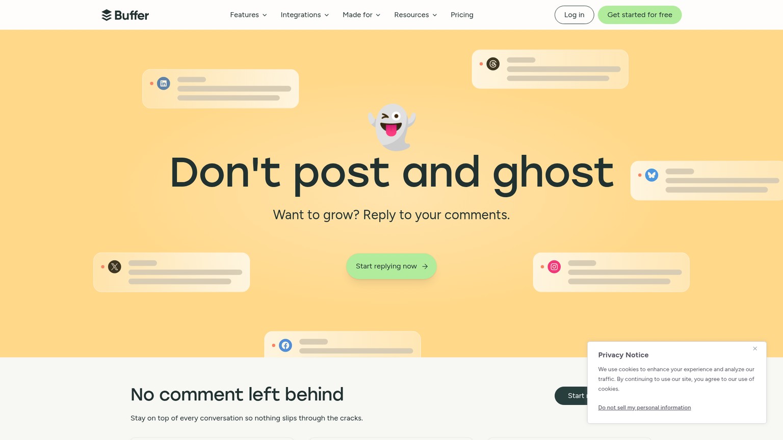 Buffer Community comment filters, saved replies, AI replies, and Comment Score