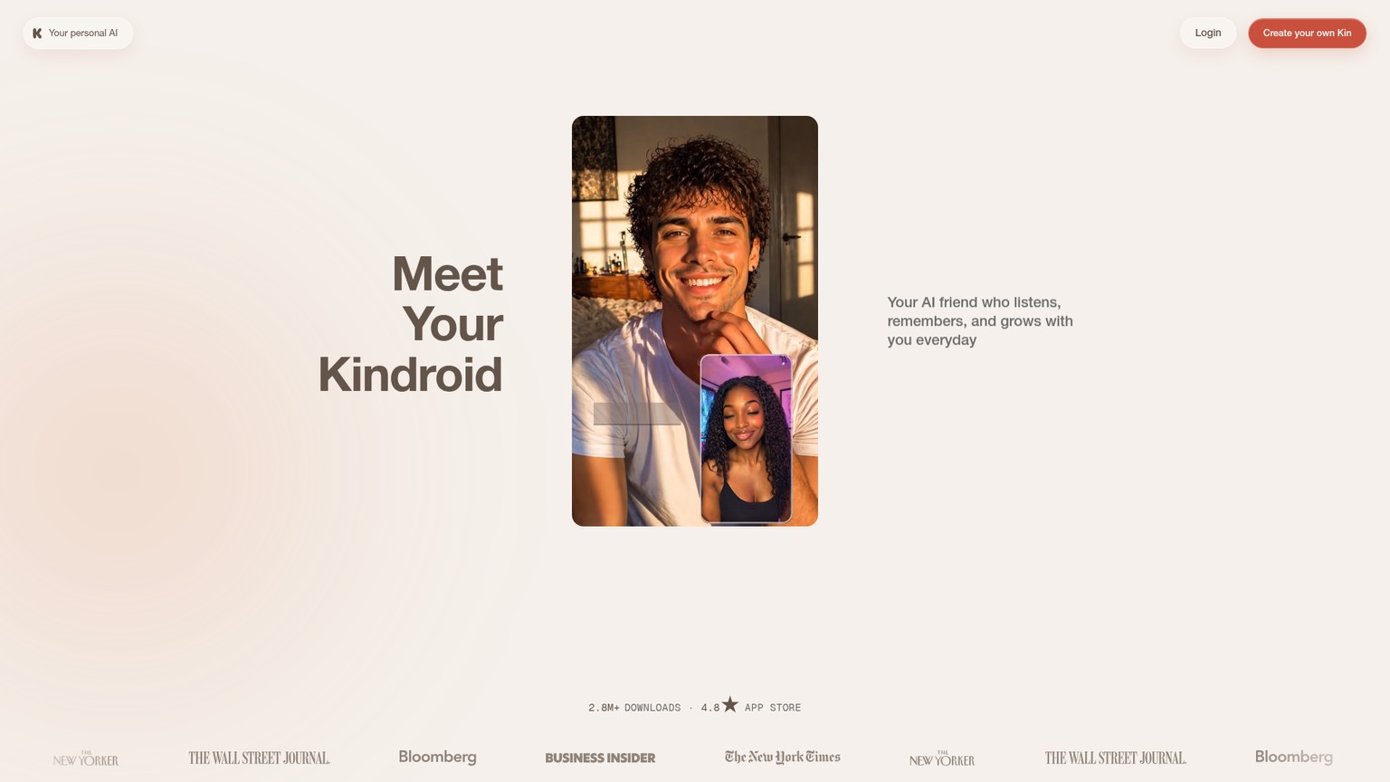 الصفحة الرئيسية لدردشة الرفيق Kindroid