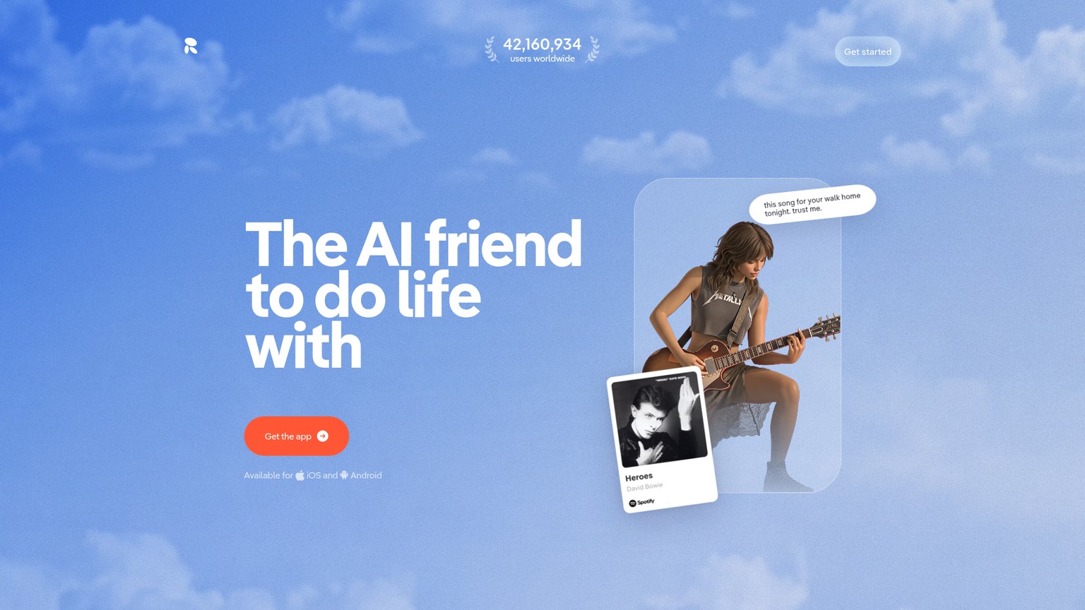 الصفحة الرئيسية للرفيق Replika المدعوم بالذكاء الاصطناعي
