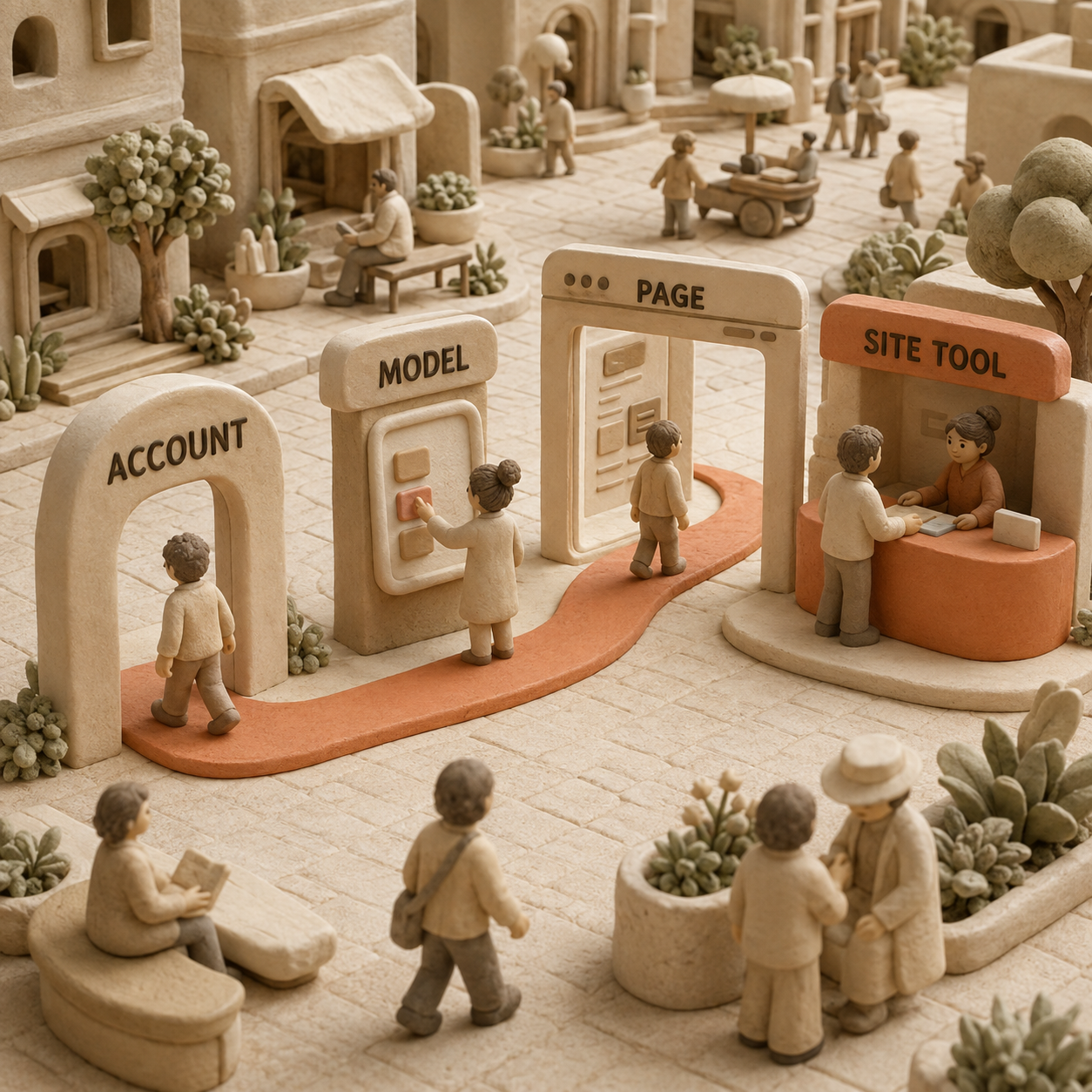 Clay teaching scene showing that account, model, and open webpage eligibility must all pass before ChatGPT can use a site tool