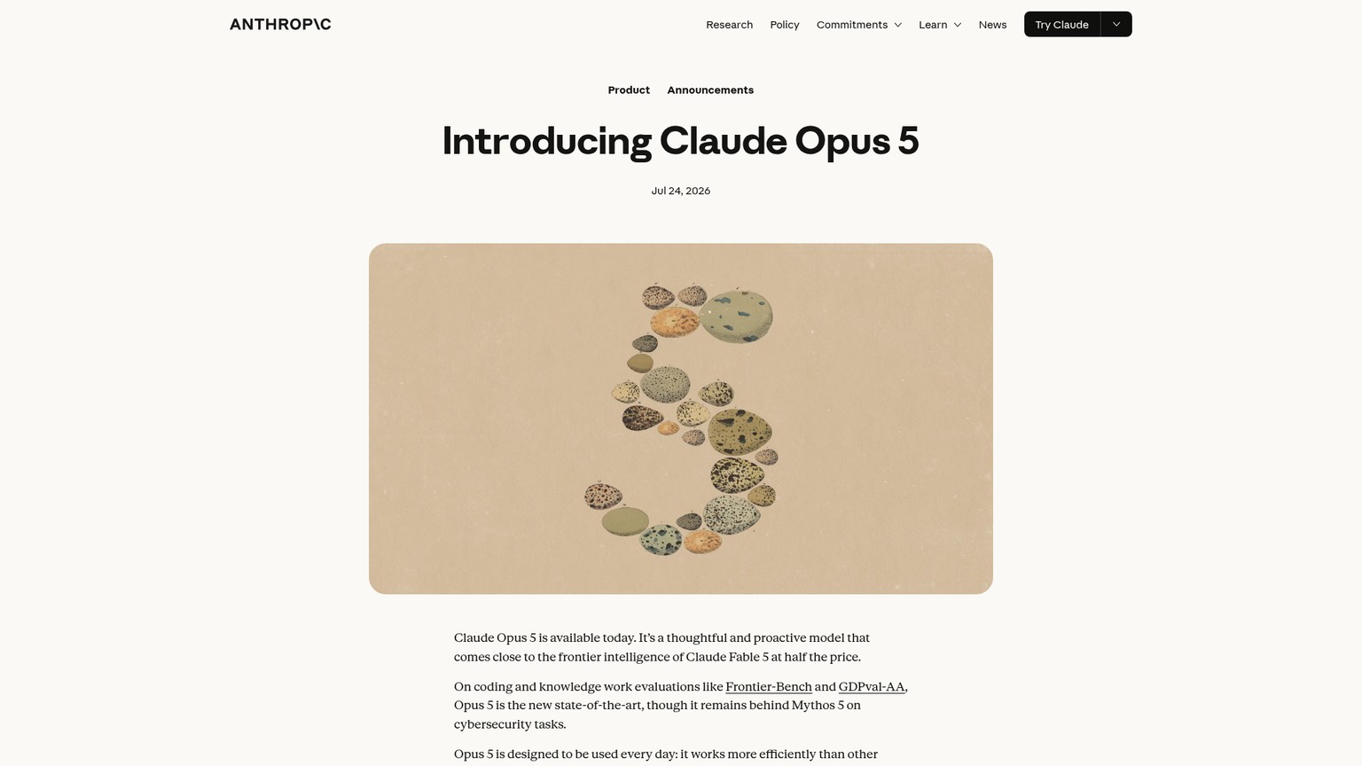صفحة إطلاق Claude Opus 5 من Anthropic