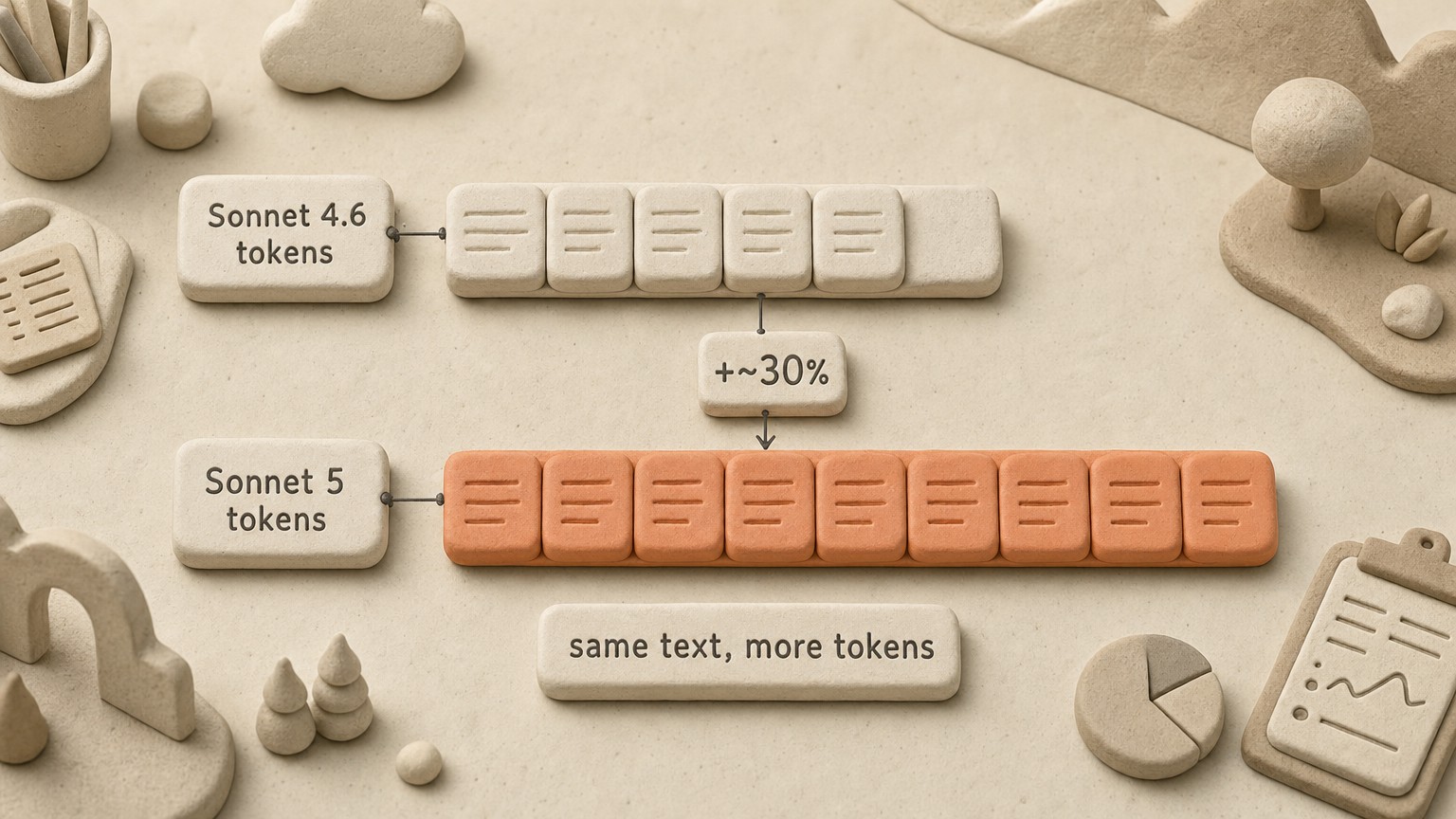 Same sentence, roughly 30% more tokens on Sonnet 5