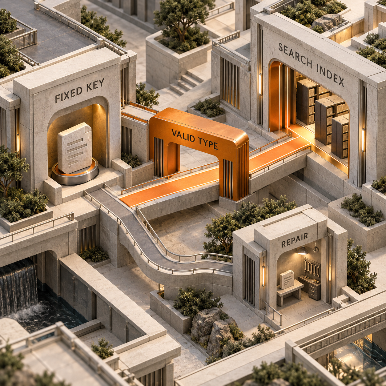 Architectural model showing an extensionless R2 object moving through Content-Type validation into the AI Search index while the object key stays fixed
