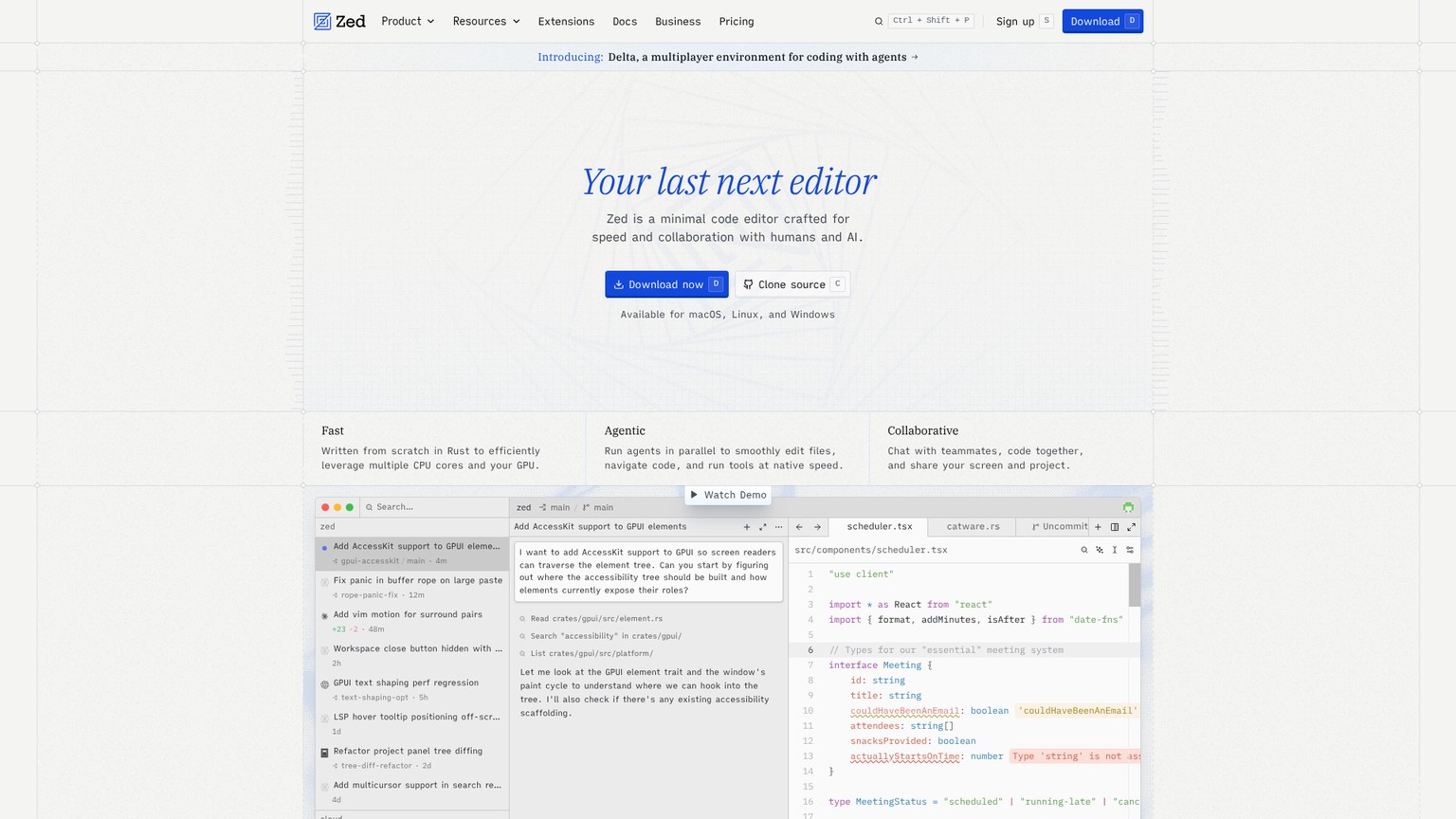 Zed code editor homepage