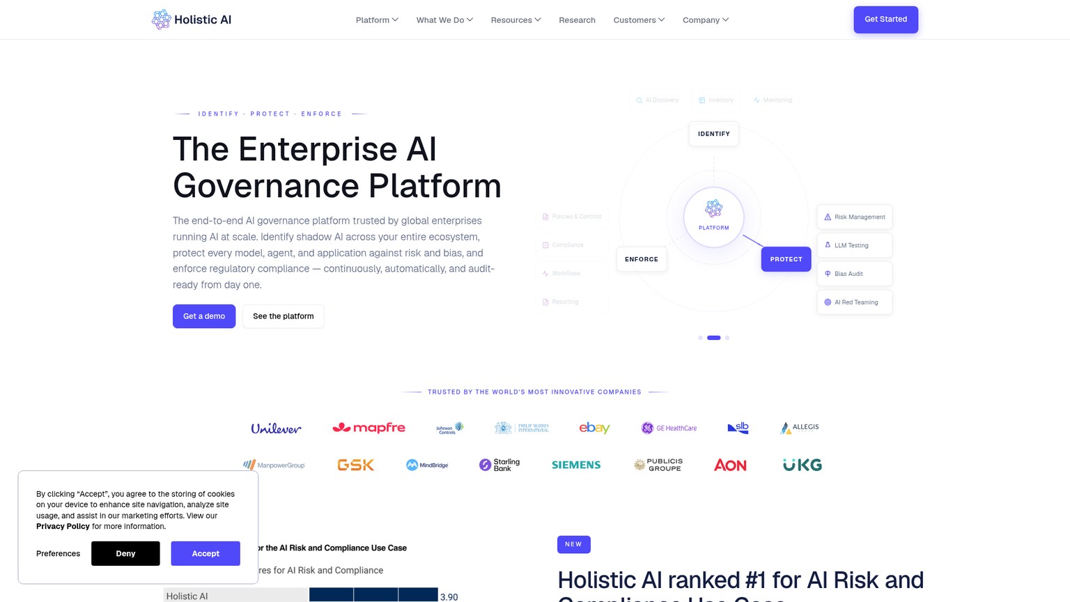 Holistic AI governance platform page