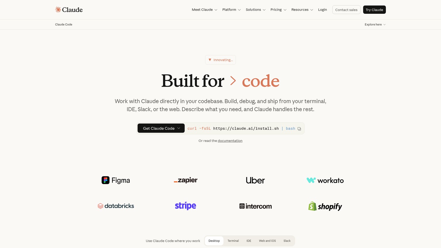 Claude Code product page from Anthropic
