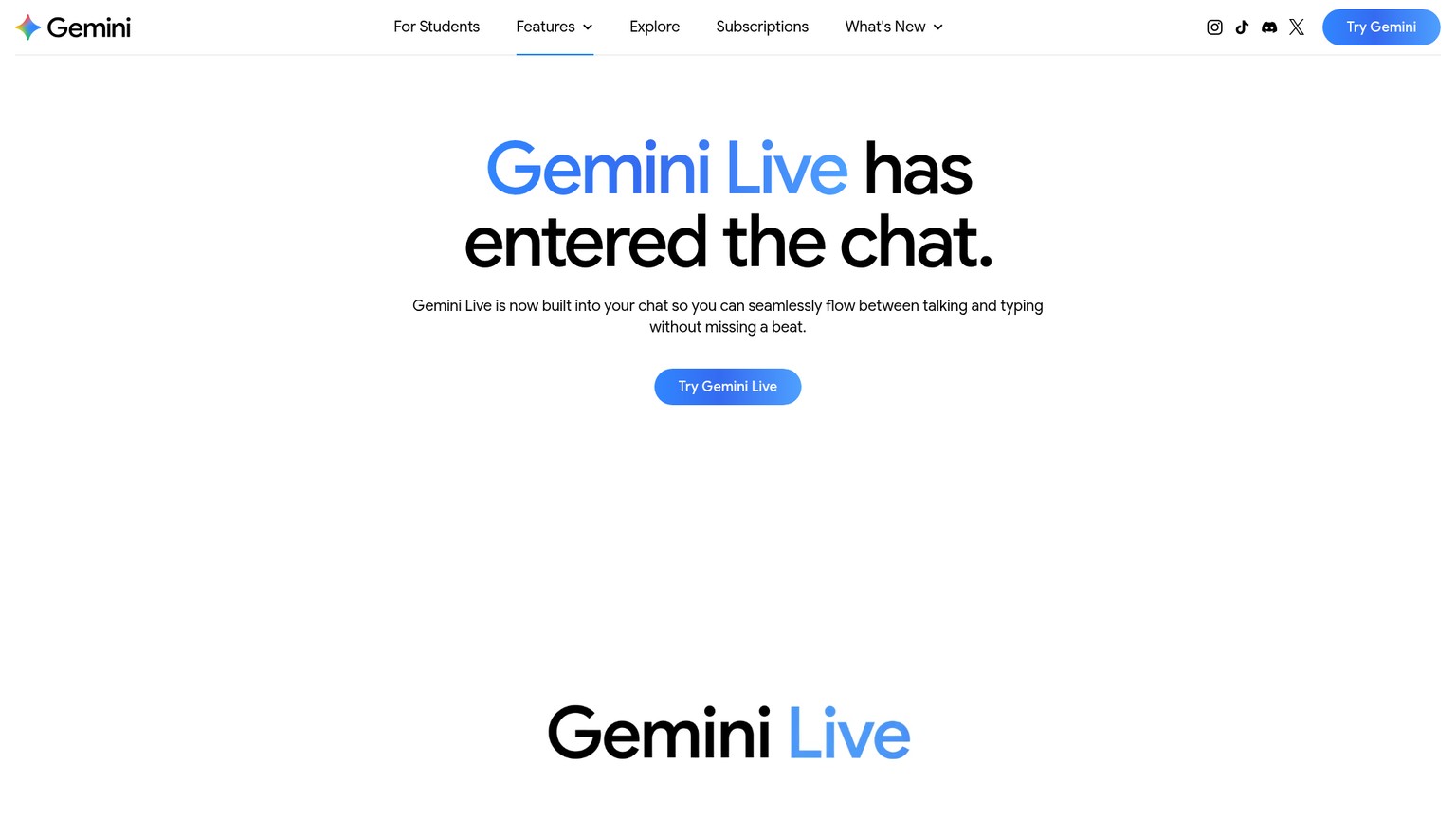 Google Gemini Live voice assistant feature page