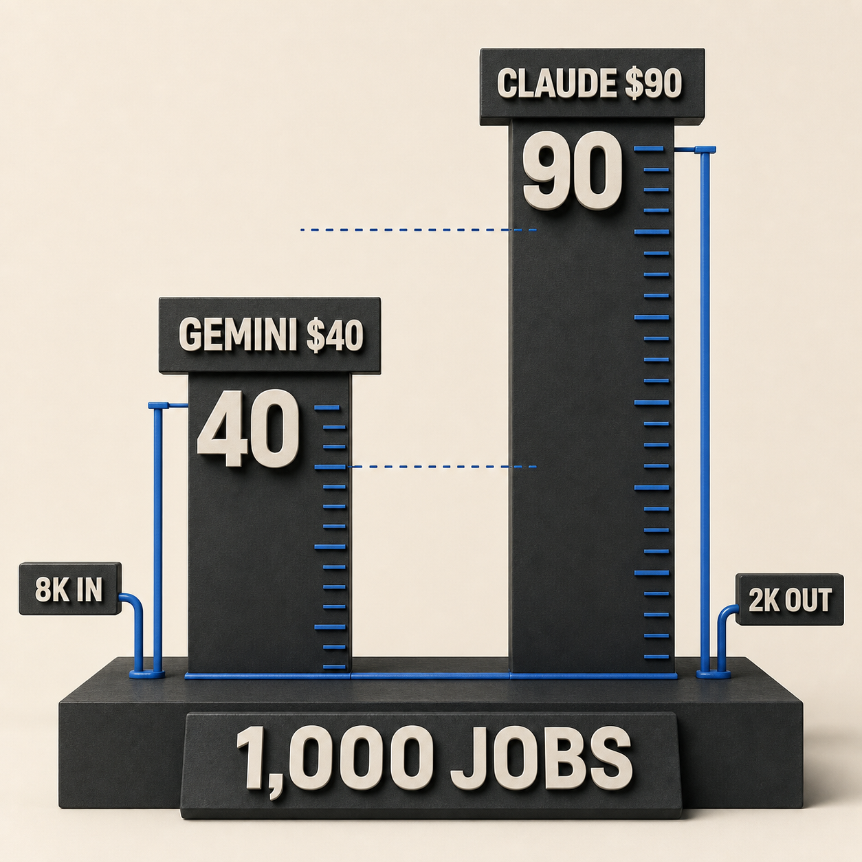 تكلفة API في Gemini مقابل Claude لألف مهمة مُطبّعة