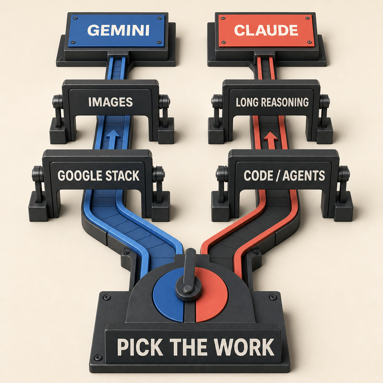مسار قرار لاختيار Gemini أو Claude حسب عبء العمل