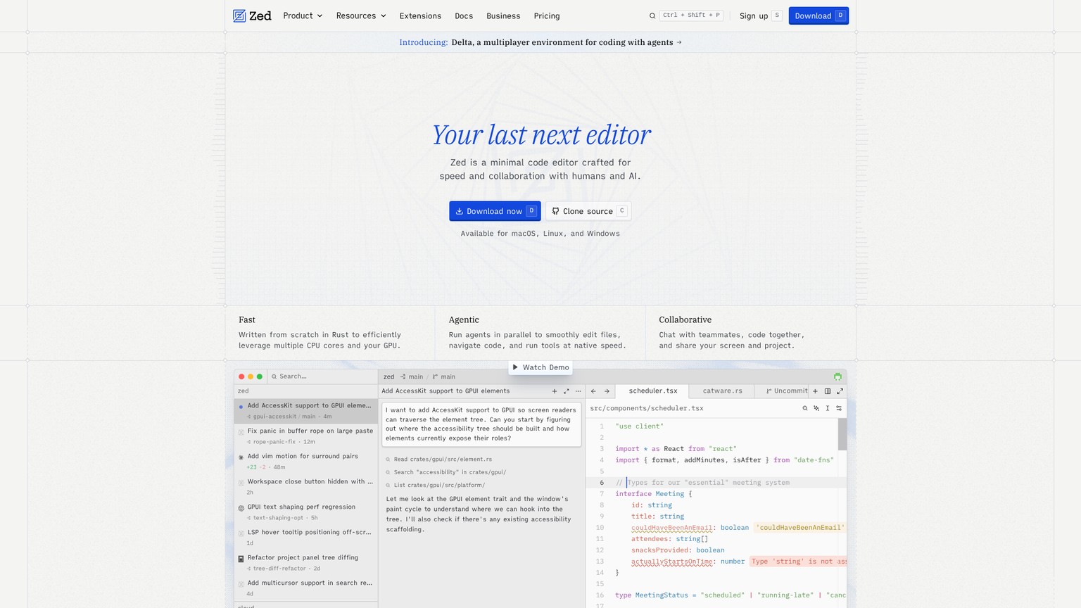 Zed code editor homepage