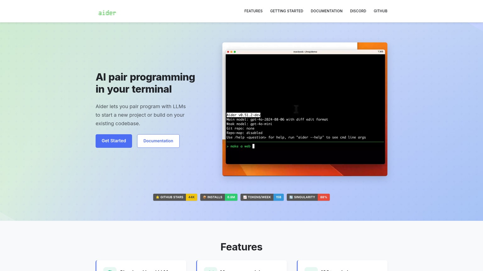 Aider terminal pair-programming homepage