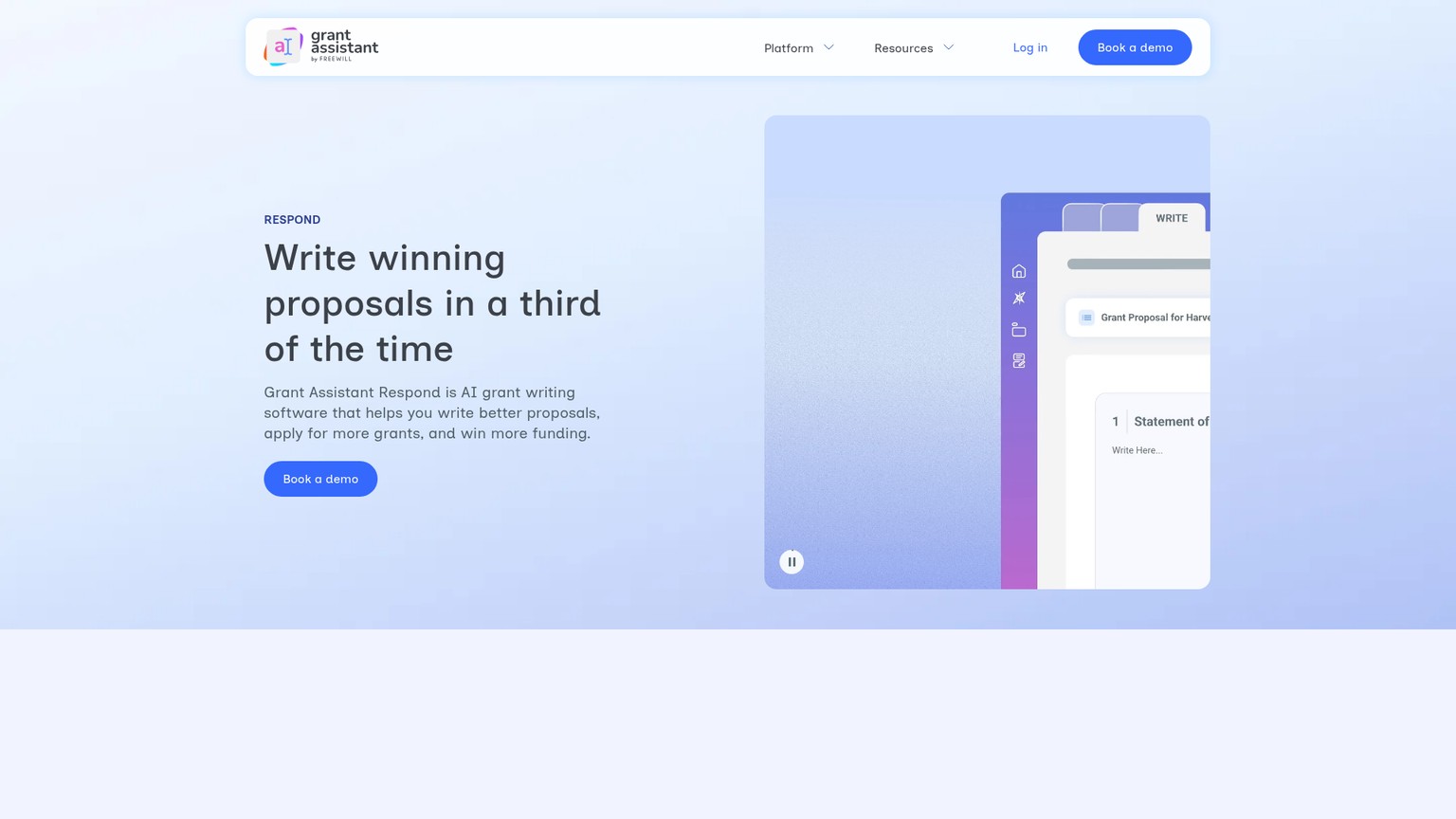 Grant Assistant Respond page showing its proposal drafting workflow
