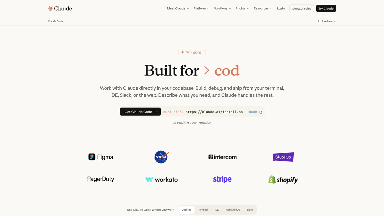 Claude Code product page from Anthropic