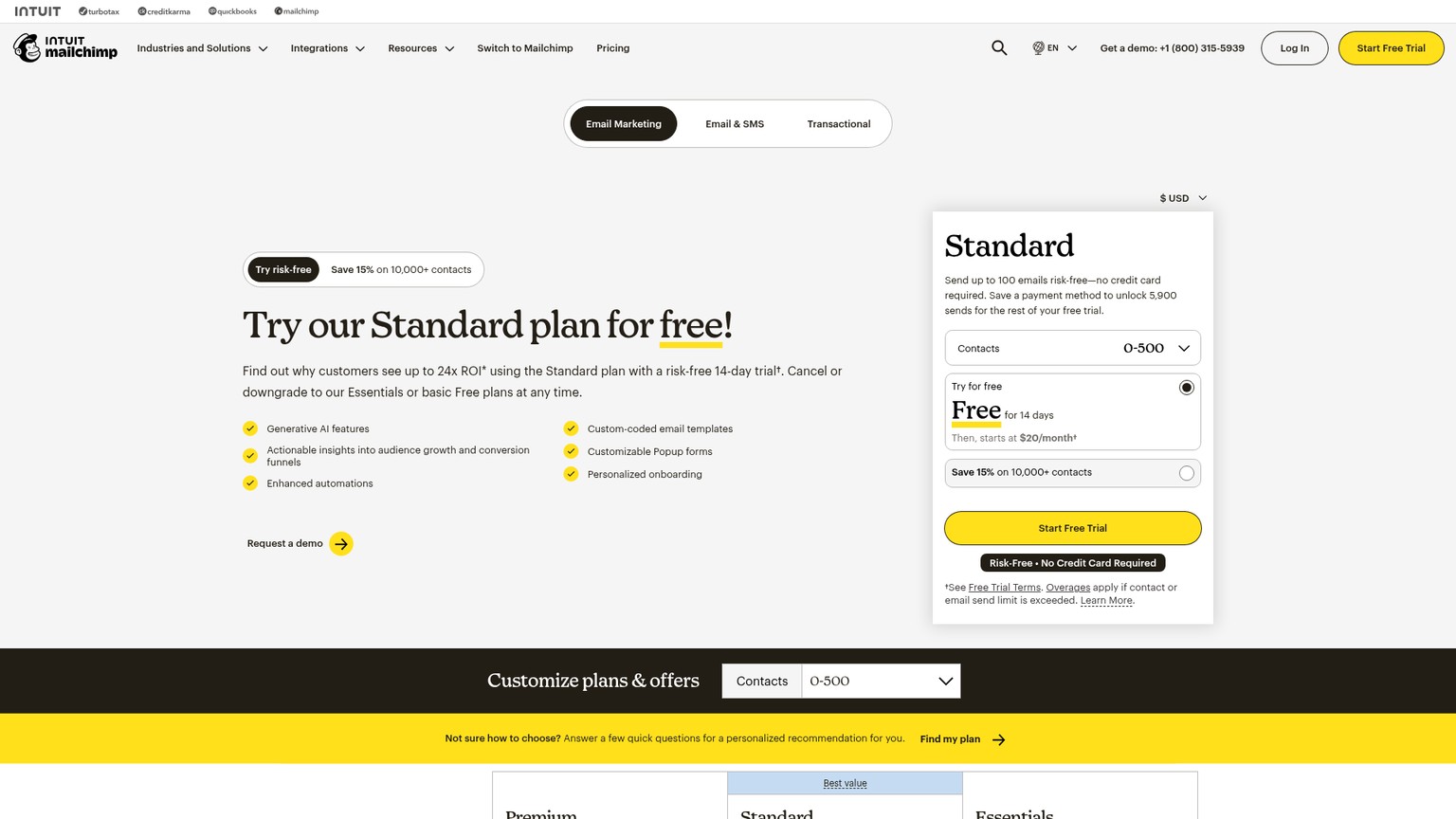 Mailchimp pricing tiers
