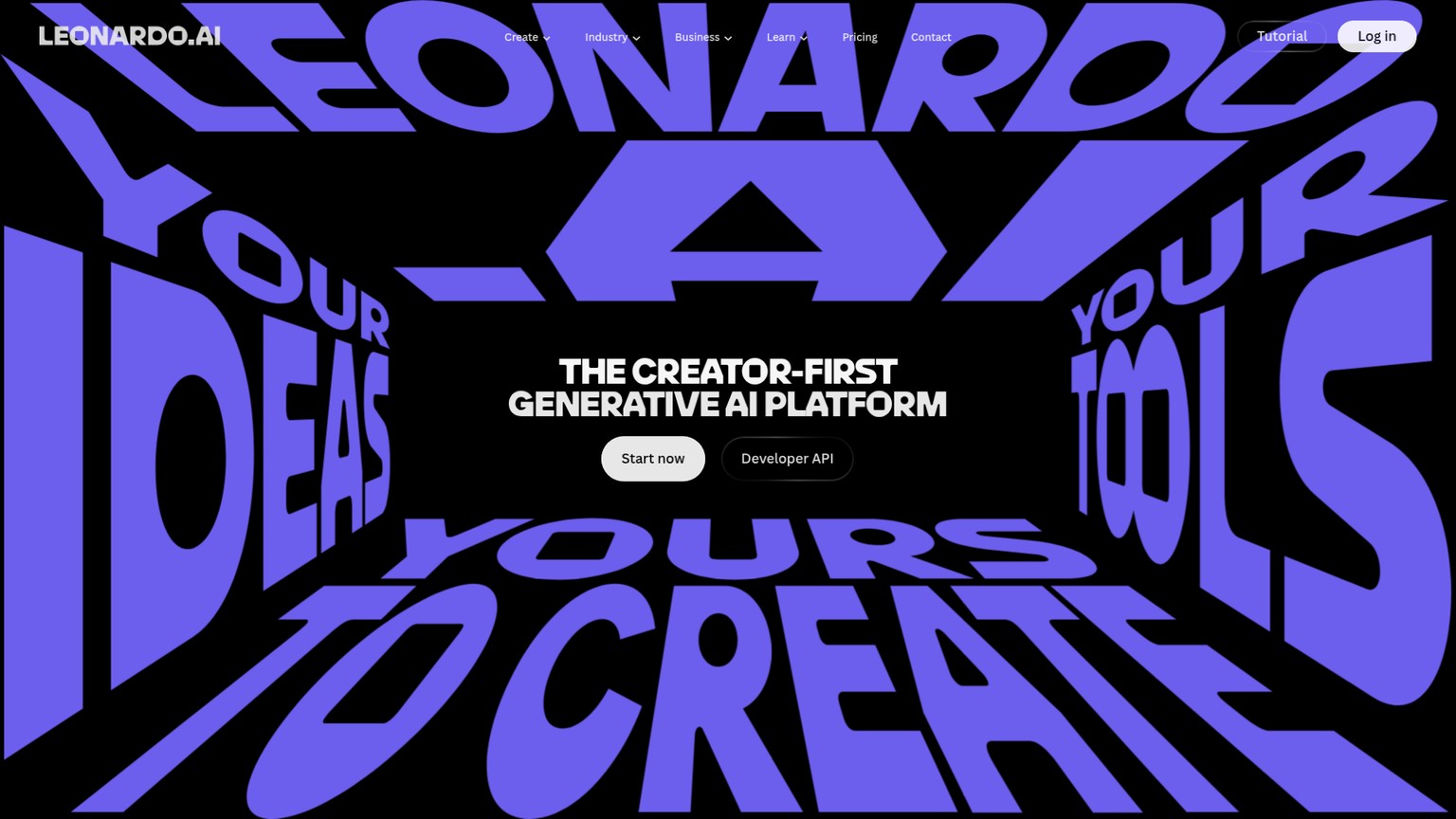 Leonardo AI homepage showing generated product shots from multiple models