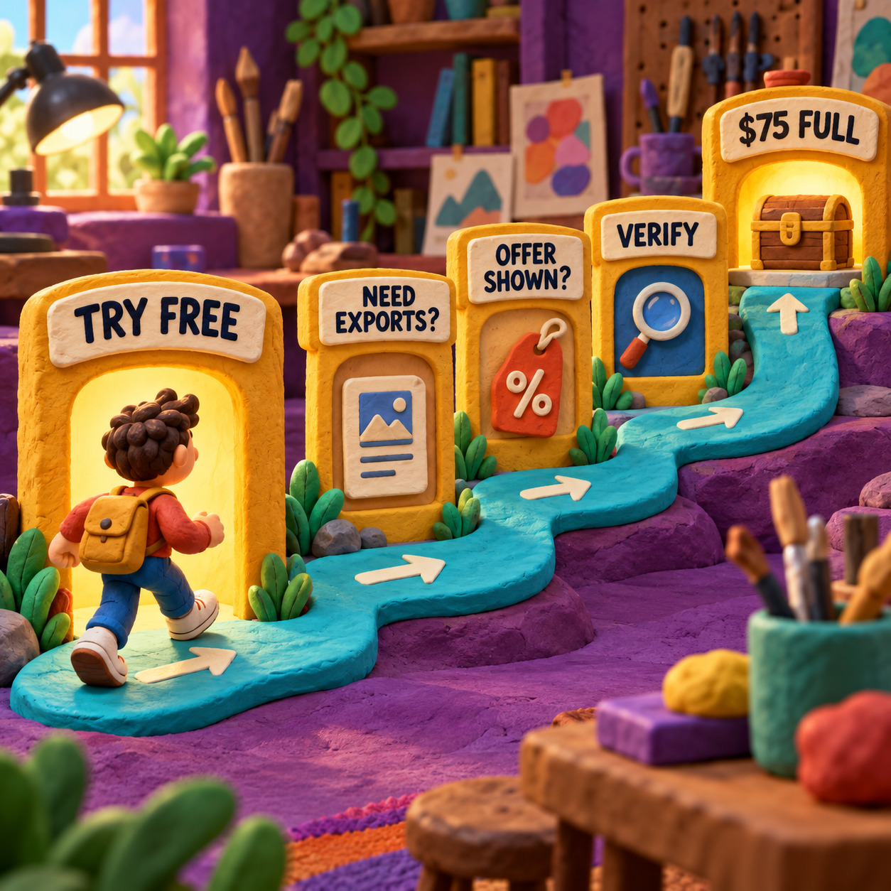 Clay studio decision path from free evaluation to offer verification and Full Version