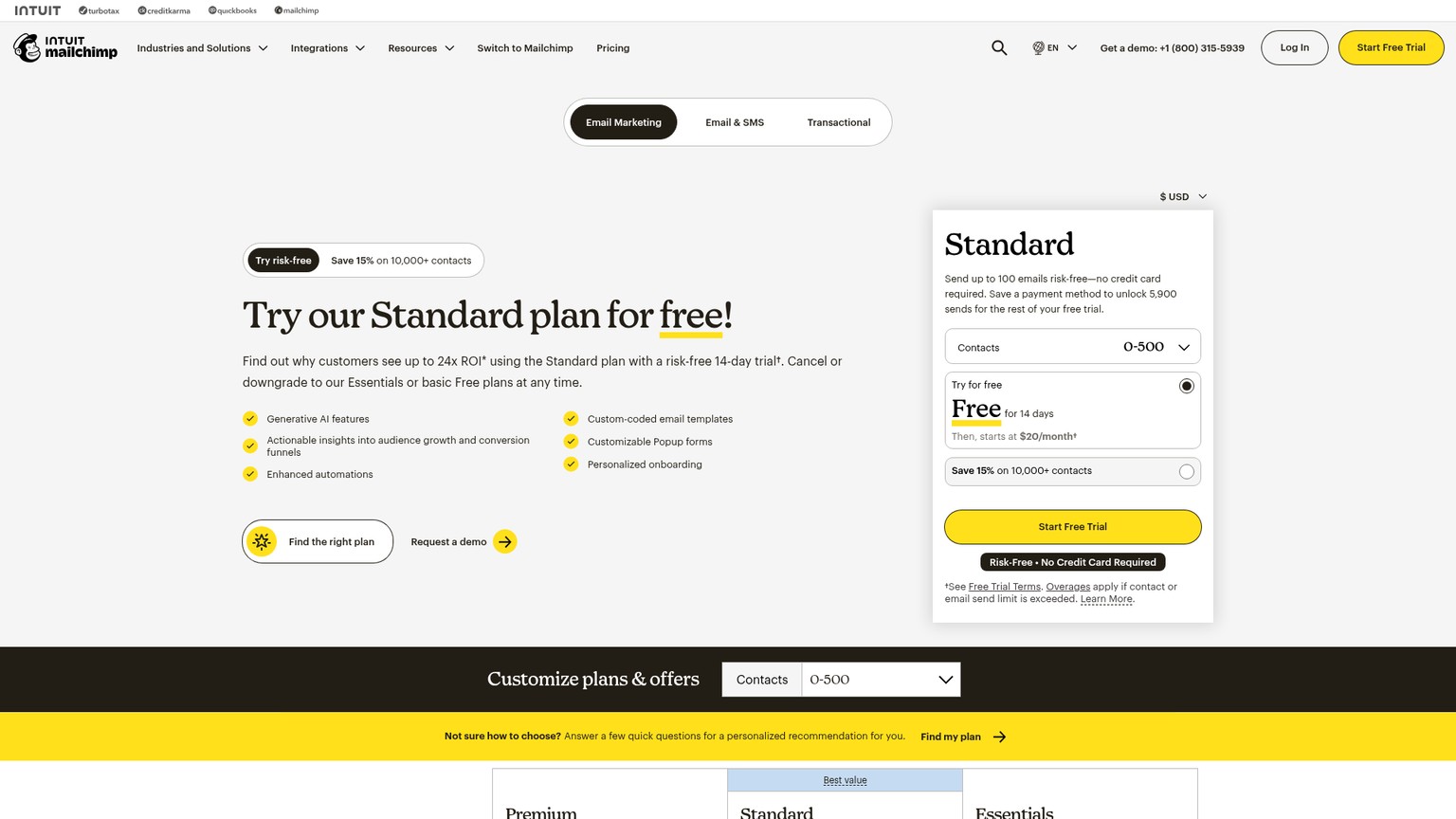 Mailchimp marketing plan prices and limits