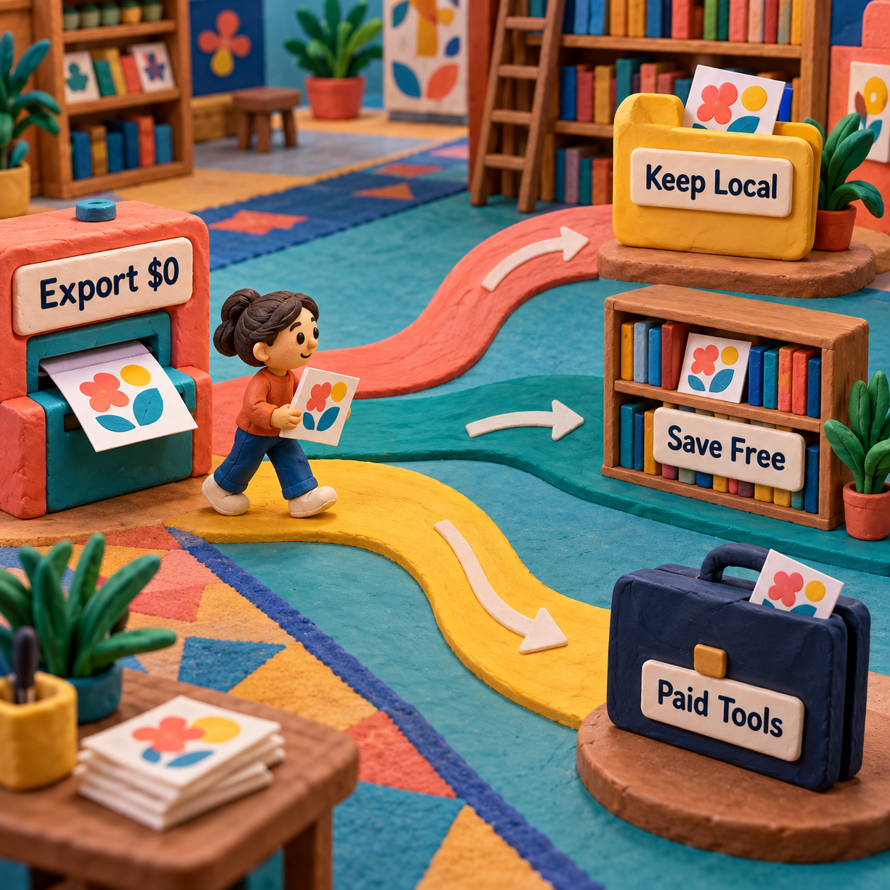 Clay decision path separating free MakeBead export, local keeping, free account storage, and paid specialist tools