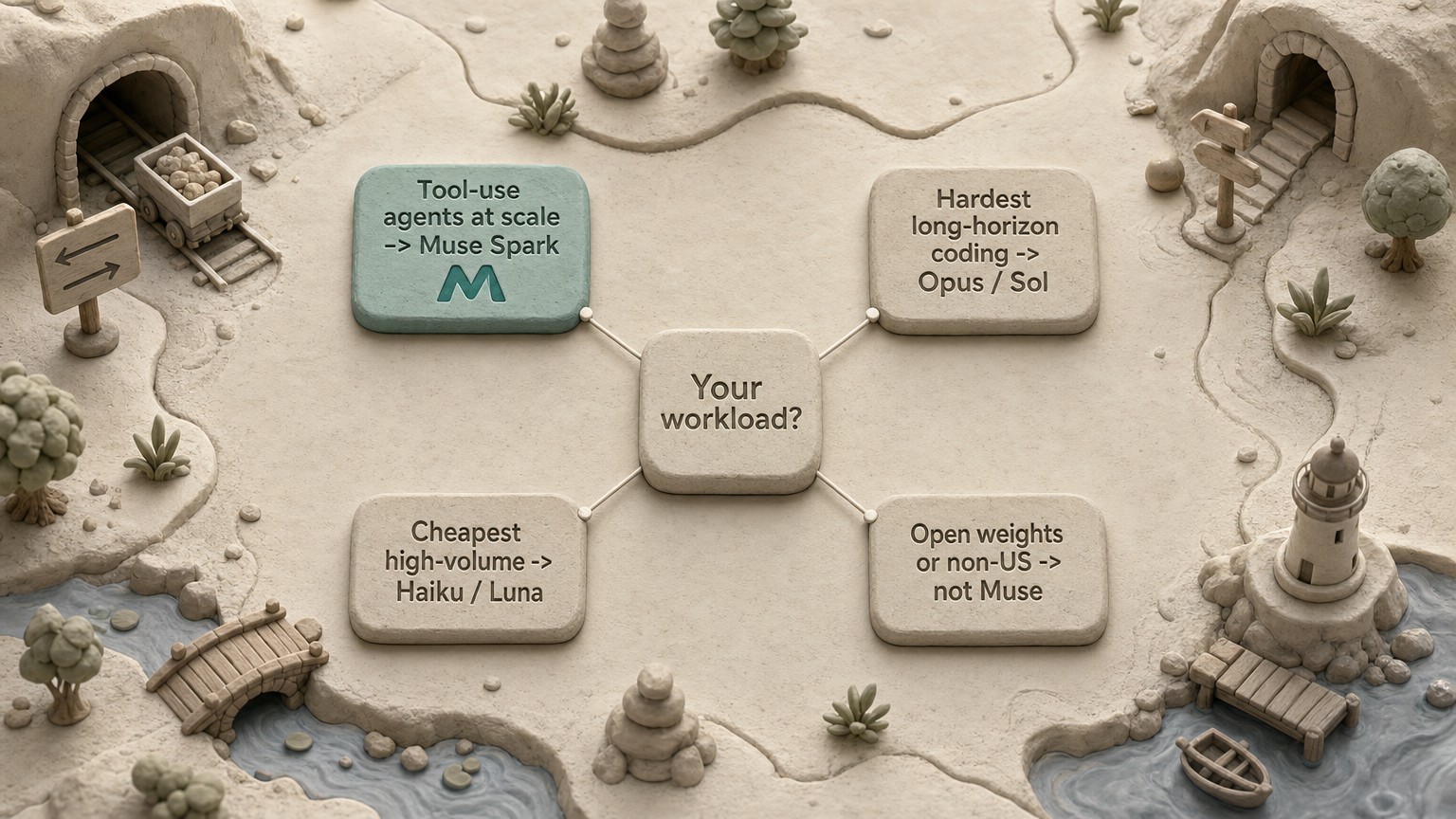 Decision map for choosing Muse Spark 1.1 versus alternatives