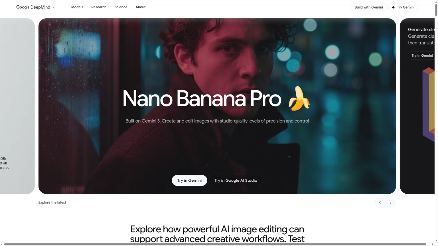 Nano Banana Pro (Gemini 3 Pro Image) model page on the Google DeepMind site