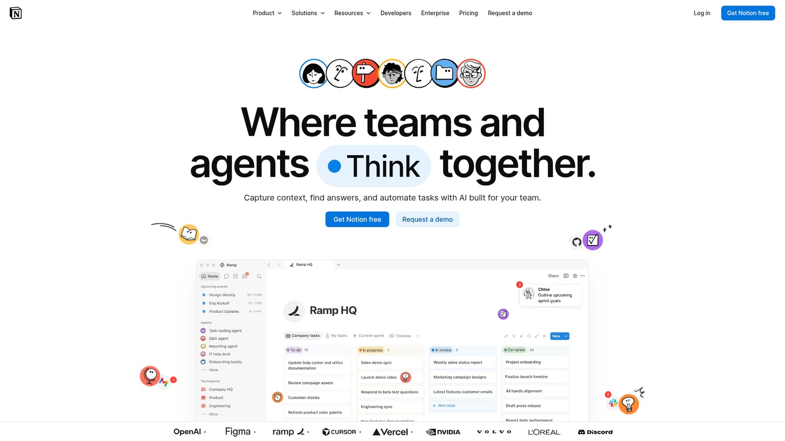 Notion homepage showing its connected AI workspace
