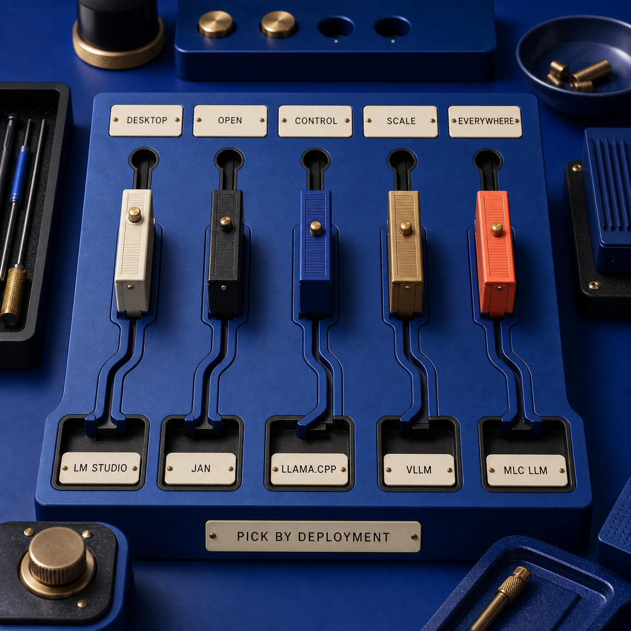A physical decision flow from desktop, open source, control, scale, and everywhere to the recommended runtime