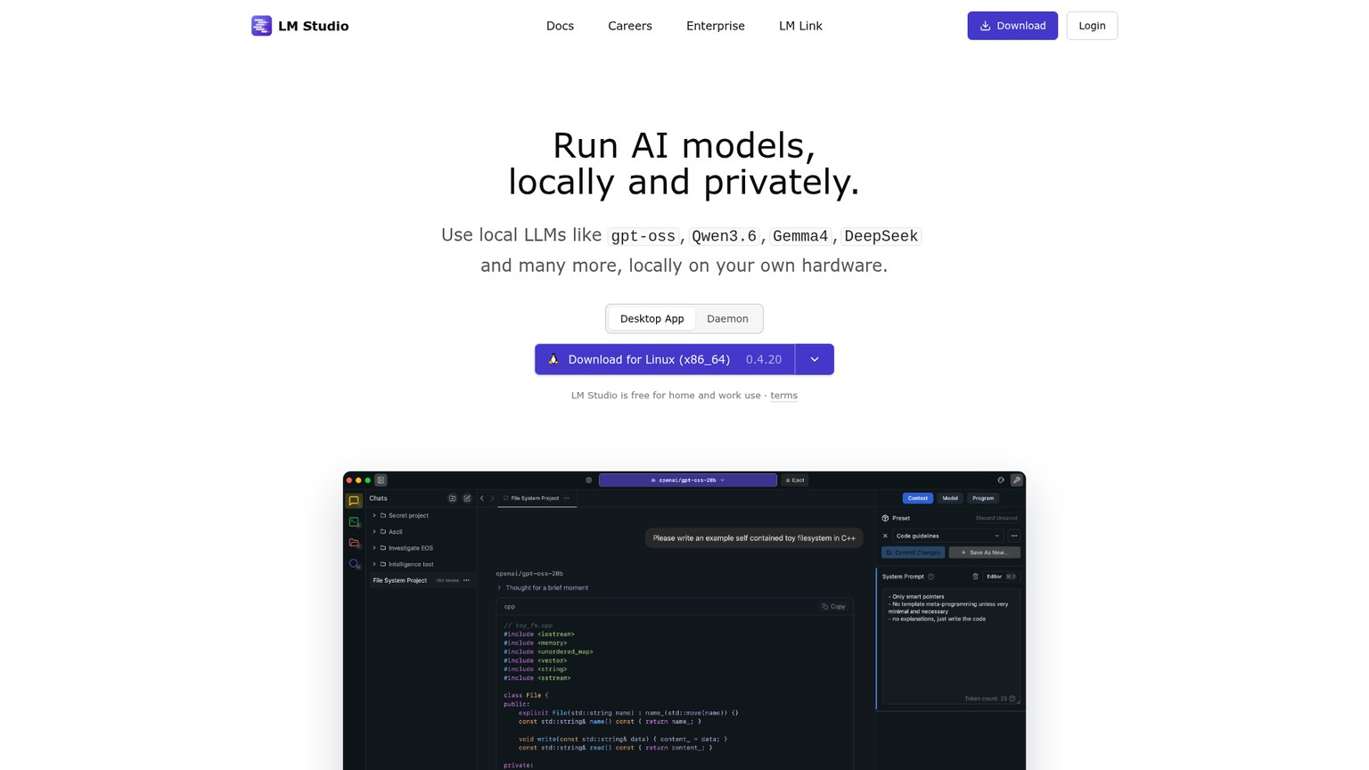 LM Studio desktop application and local model controls