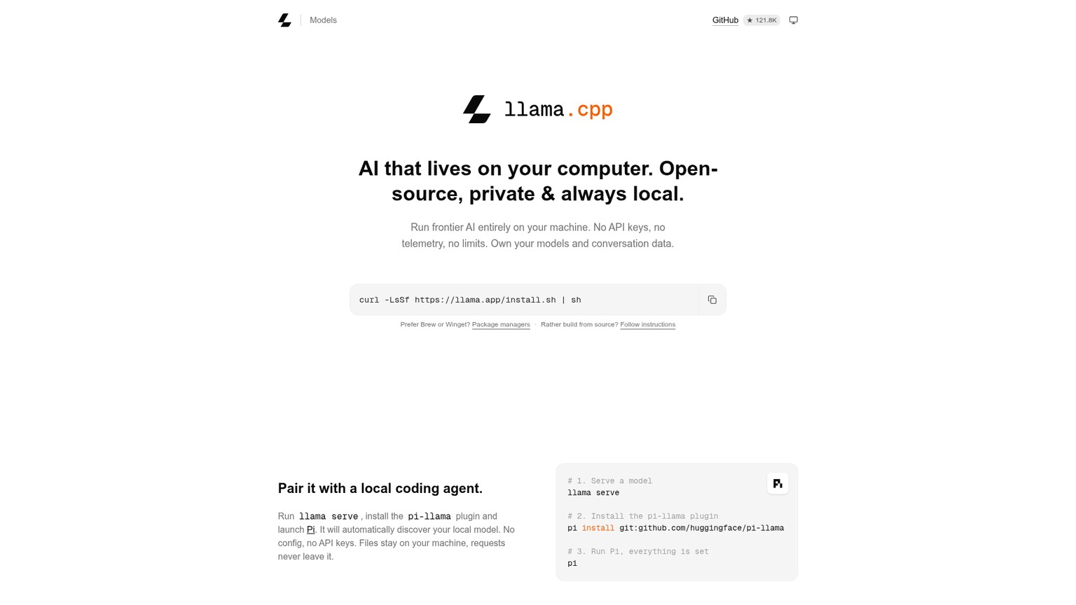 llama.cpp local model runtime and server interface