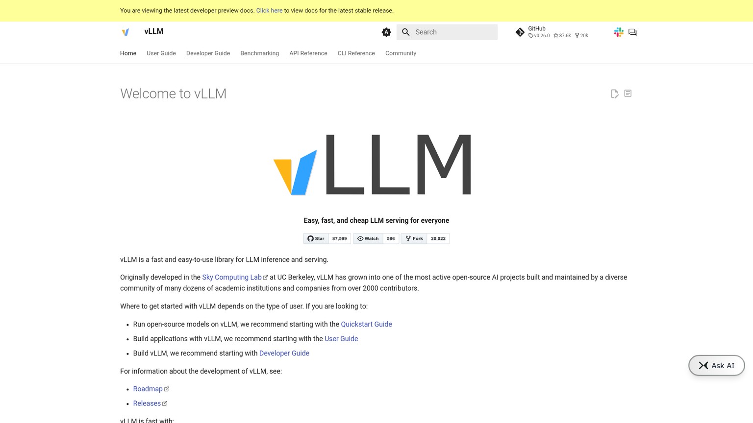 vLLM documentation for production model serving