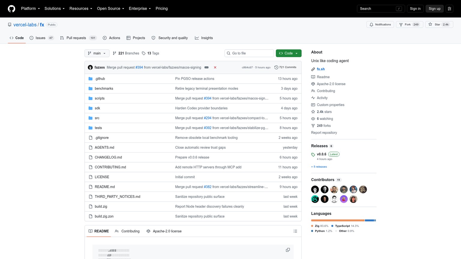 Vercel Labs fx coding agent repository
