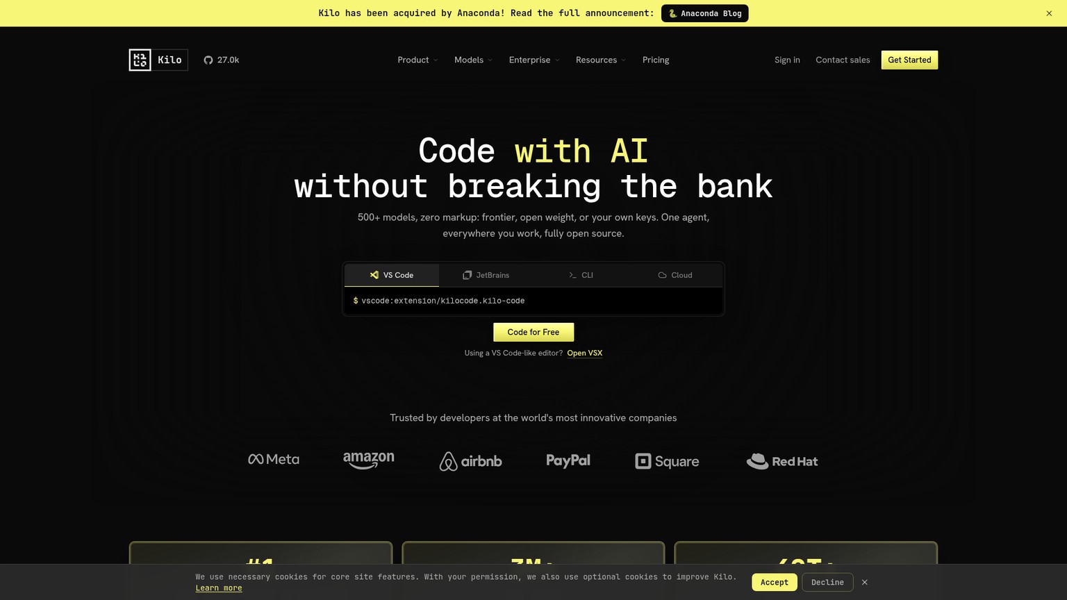 Kilo Code open-source coding agent homepage