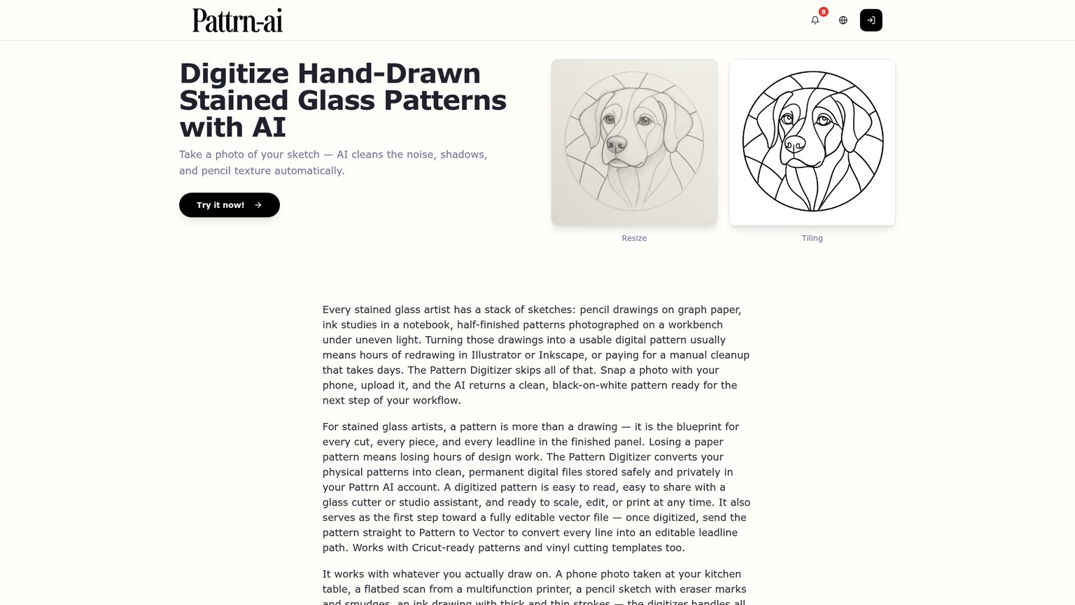 Pattrn-AI Pattern Digitizer zum Bereinigen fotografierter Linienzeichnungen