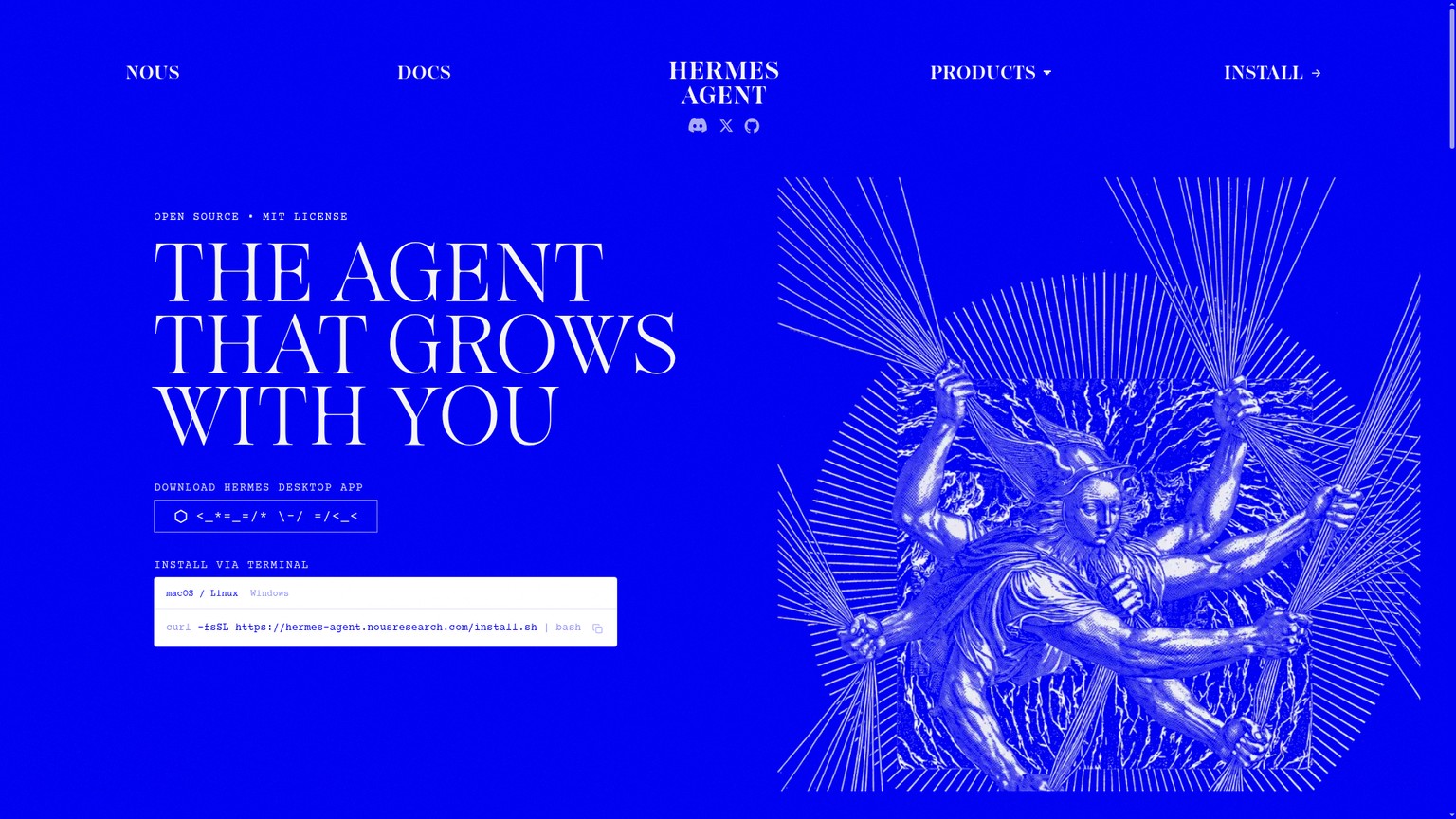 Hermes Agent official documentation showing its terminal-first agent system
