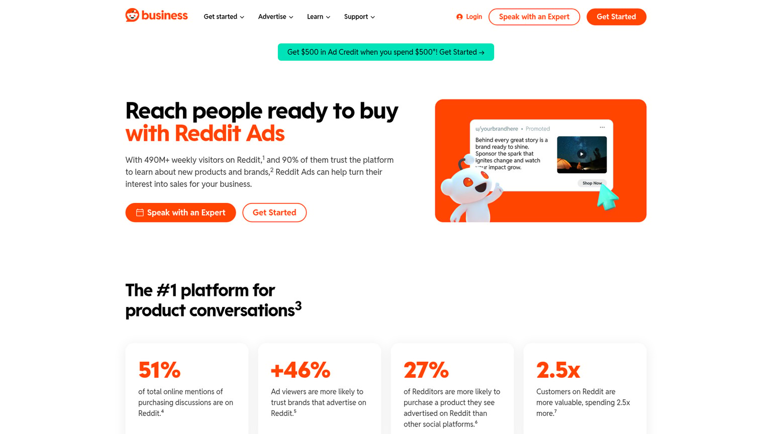 Reddit Ads business and campaign manager homepage