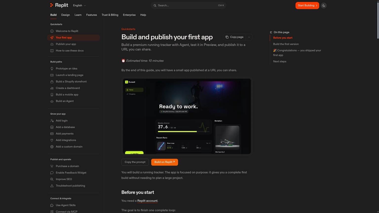 Replit first-app onboarding workflow