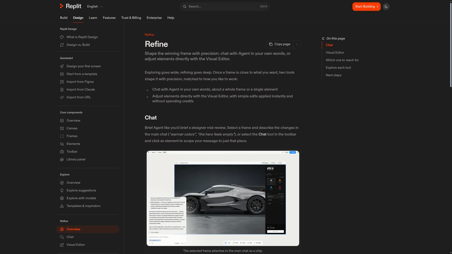 Replit Design Canvas refinement and visual editing page