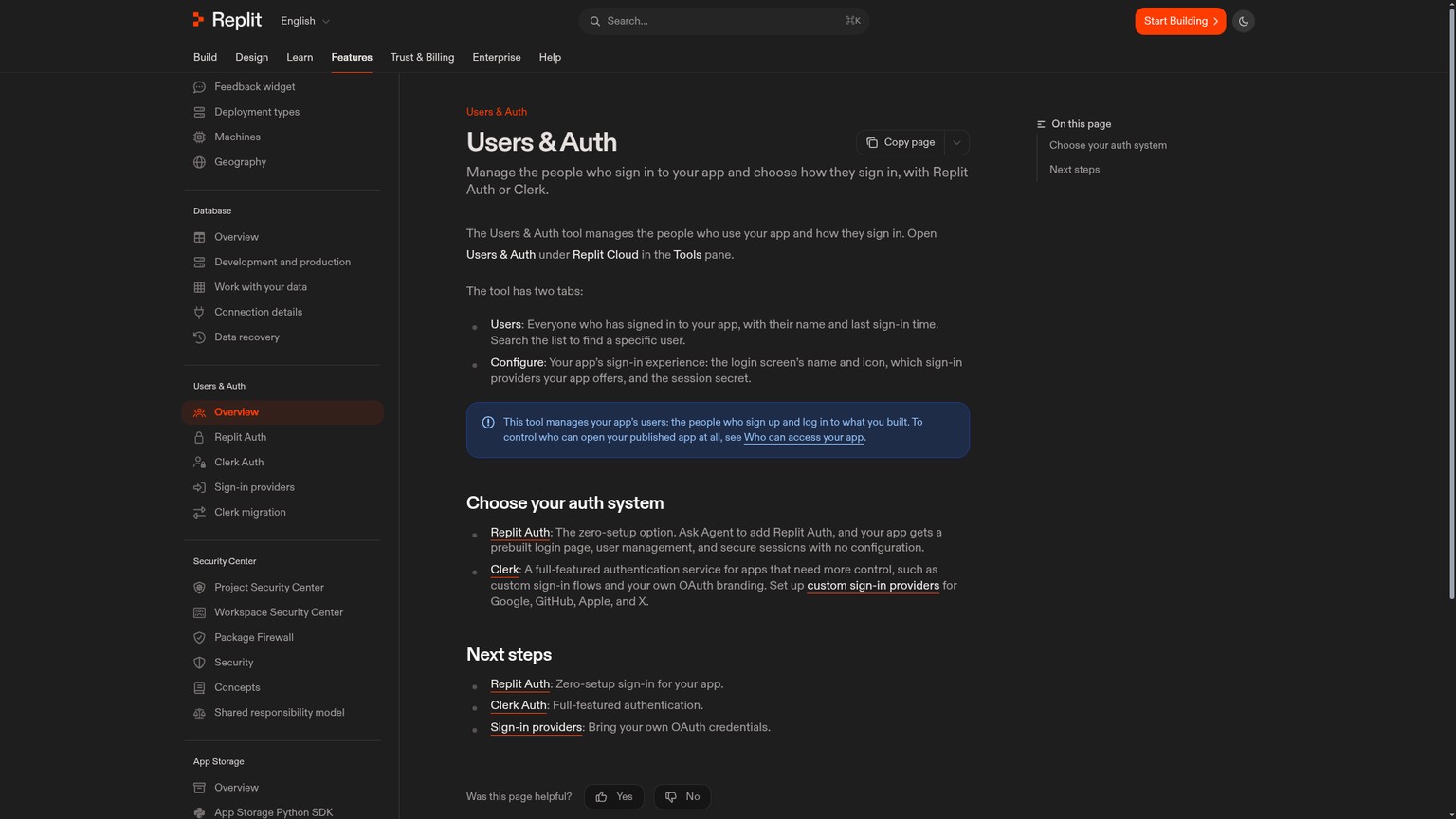 Replit Users and Auth tool with Replit Auth and Clerk options