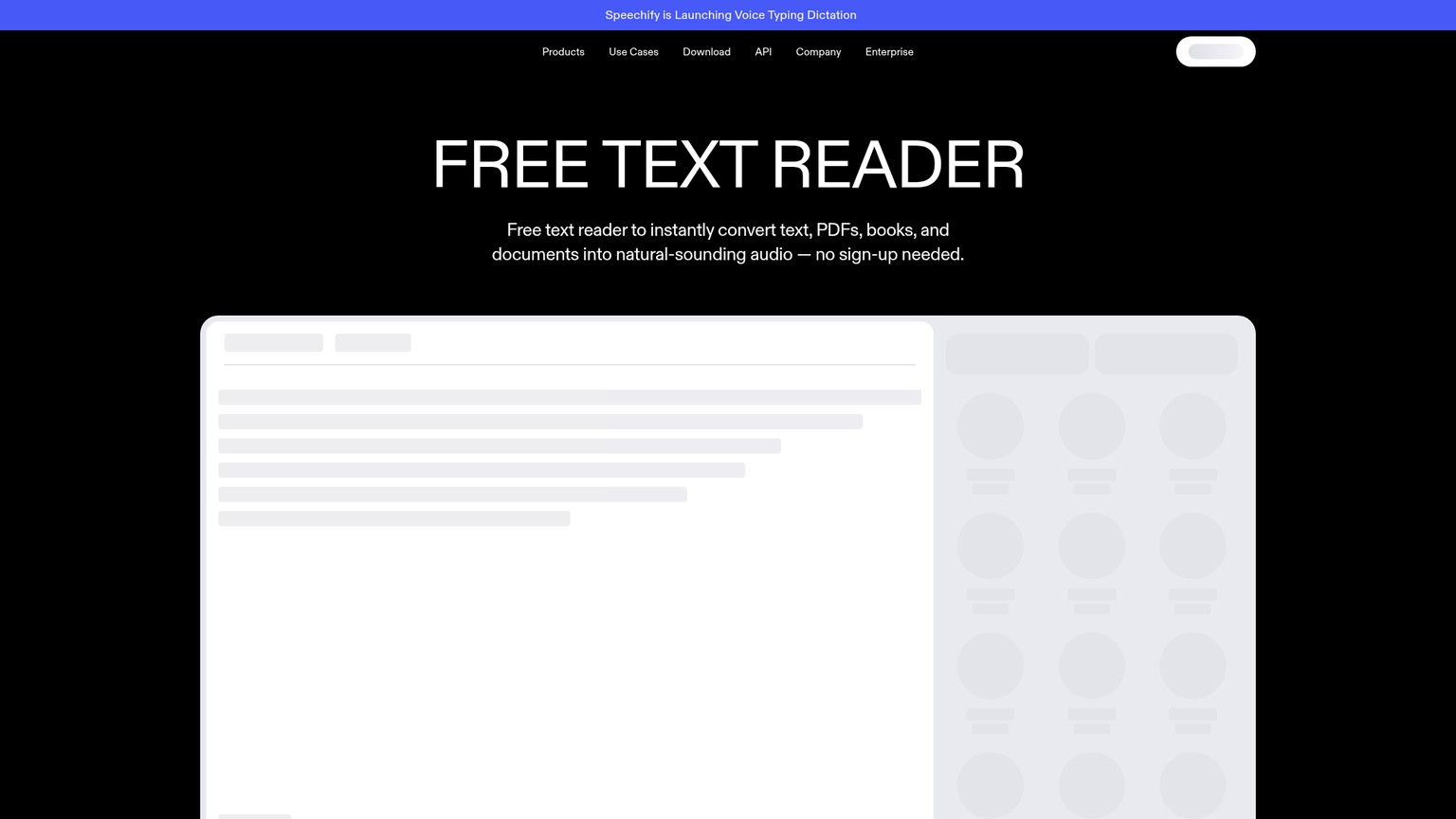 Speechify text reader page showing Scan and Listen and synchronized highlighting