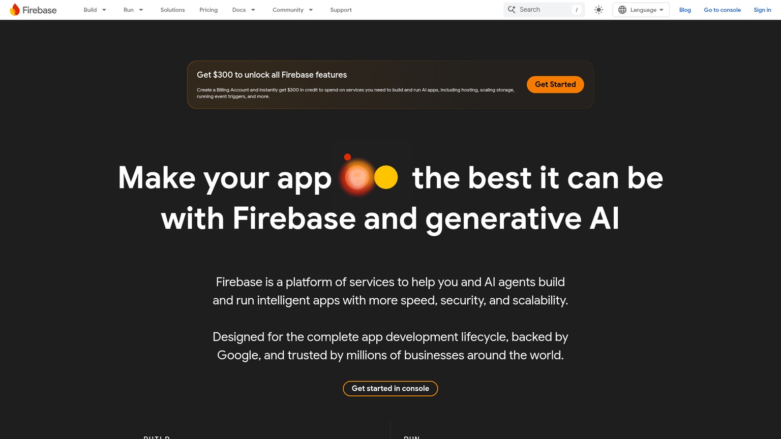 Firebase console and product homepage