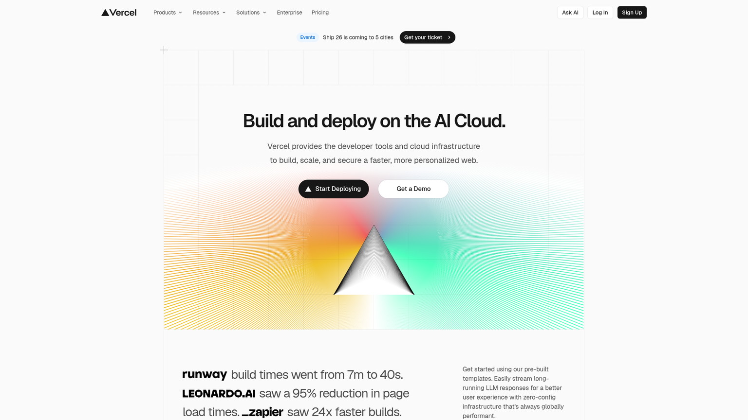 Vercel deployment platform homepage