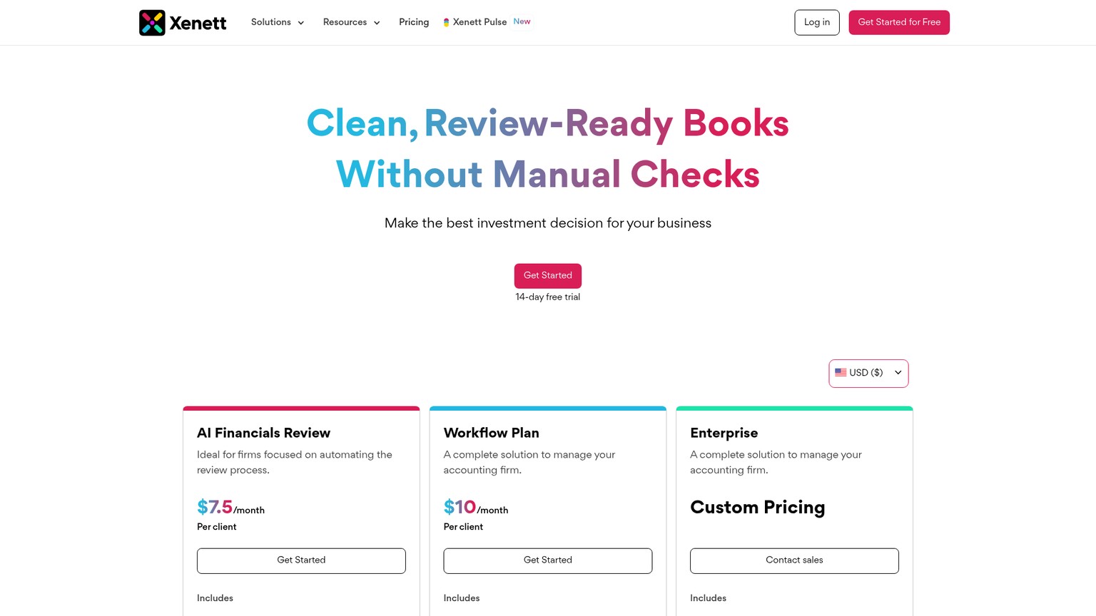 Xenett pricing page showing the current core plans and paid add-ons