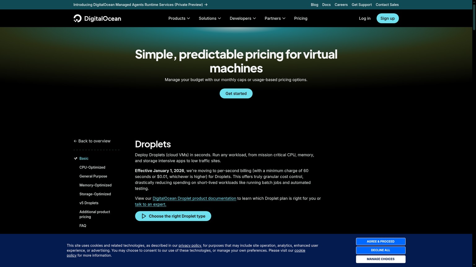 Preise und Ressourcentabelle für DigitalOcean Basic Droplets