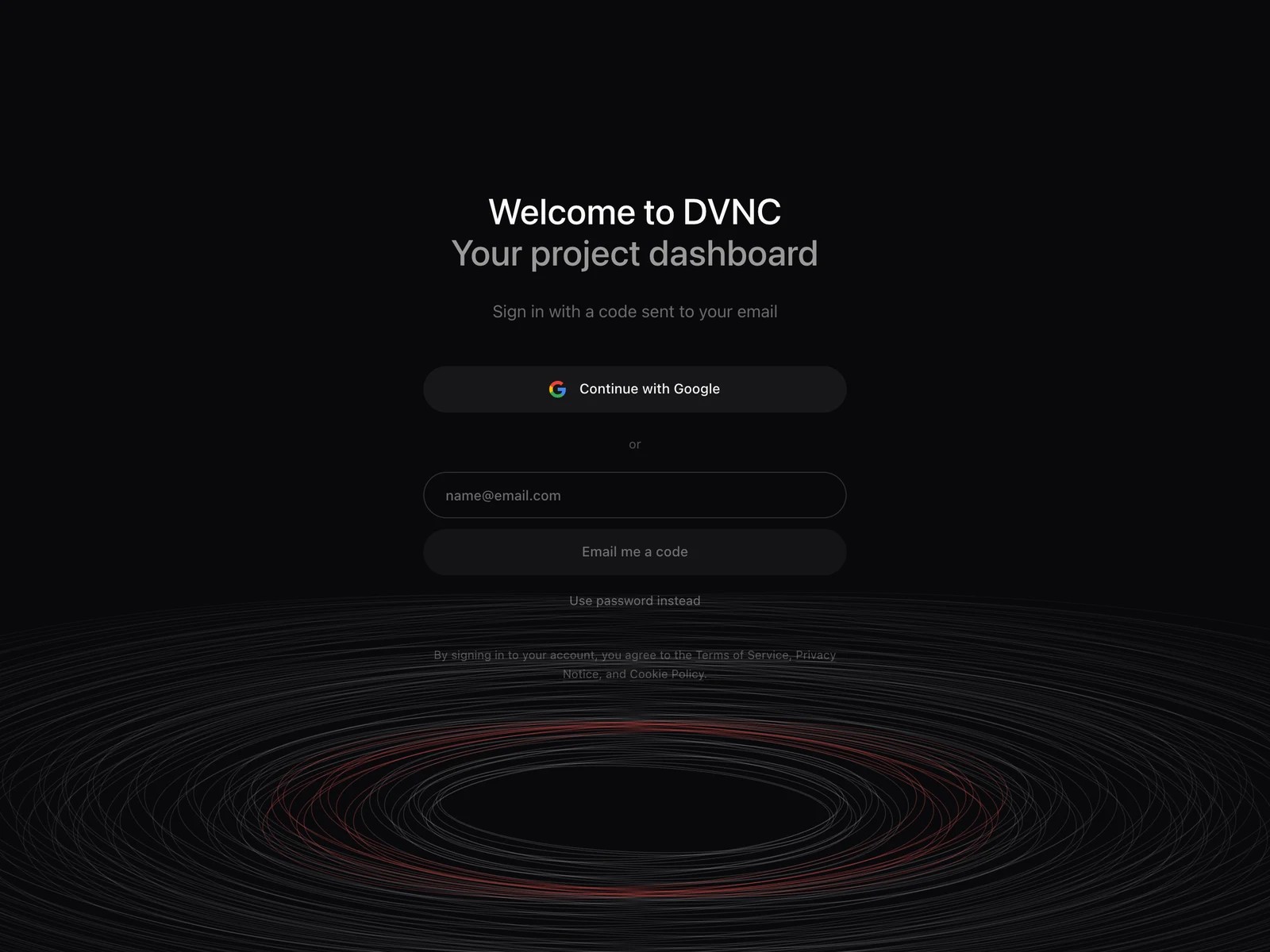 Die Anmeldung im DVNC-Cloud-Dashboard