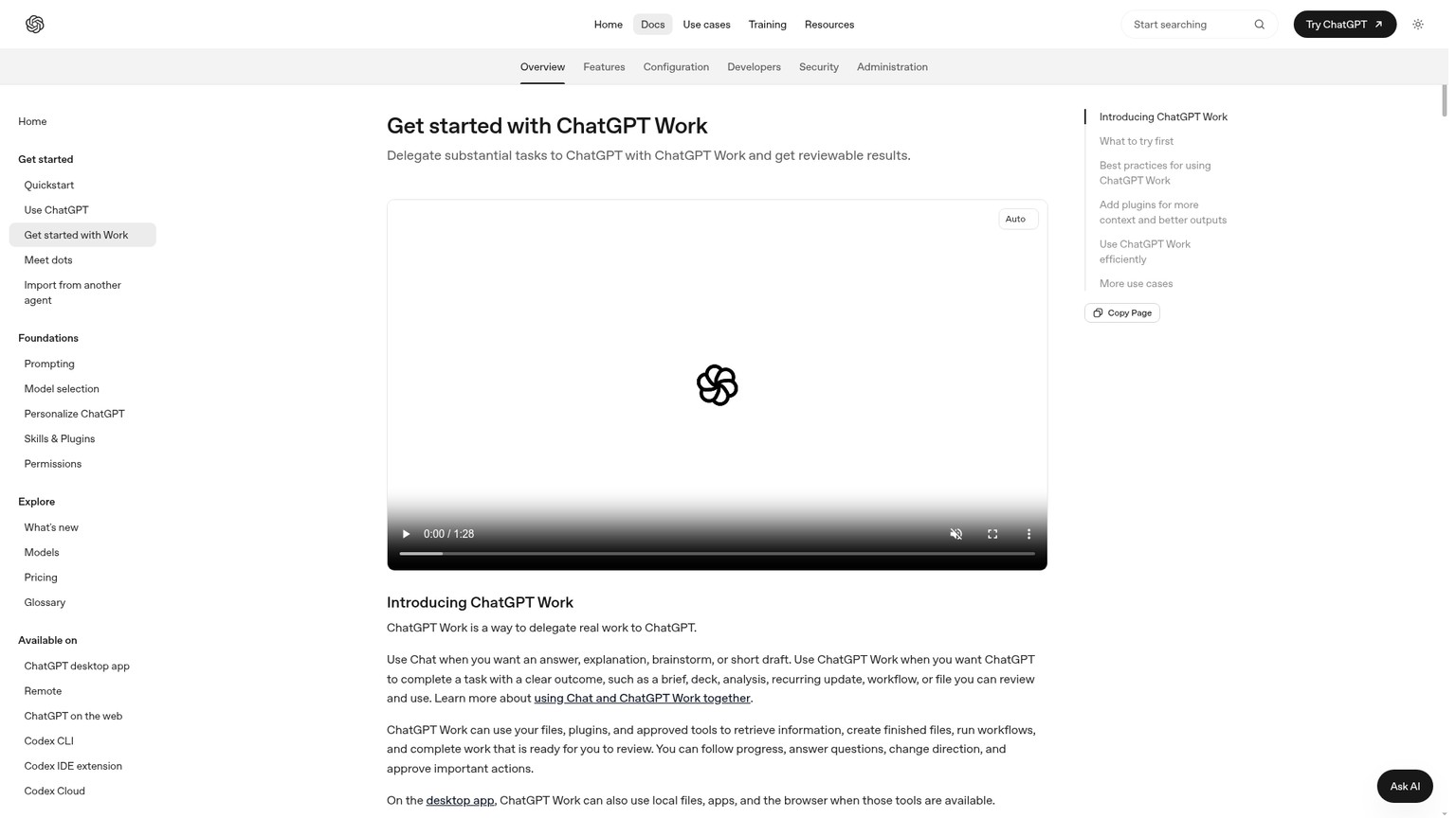 Official ChatGPT Work documentation illustrating comparison spreadsheets and recurring updates